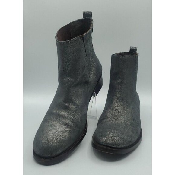 Tory Burch Wade Chelsea Gray Silver Shimmer Leather Ankle Boot Women's 9M /40 - Picture 1 of 12